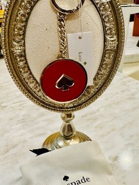 kate spade red enamel spade keyring